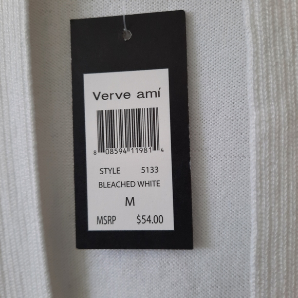 Verve Ami White Cardigan Open Front Draped Ribbed Knit Long Sleeve NWT Size M - Picture 9 of 11